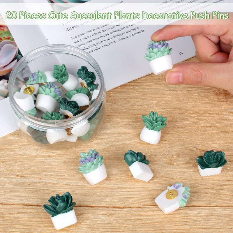 Utron 20 Pieces Cute Succulent Plants Decorative Push Pins Colorful Floret Thumbtacks for Photo Wall  Feature Wall  Whiteboard  Cork Board  Map  Bulletin Board  Office or Home (Three Assorted Styles) - Image 4